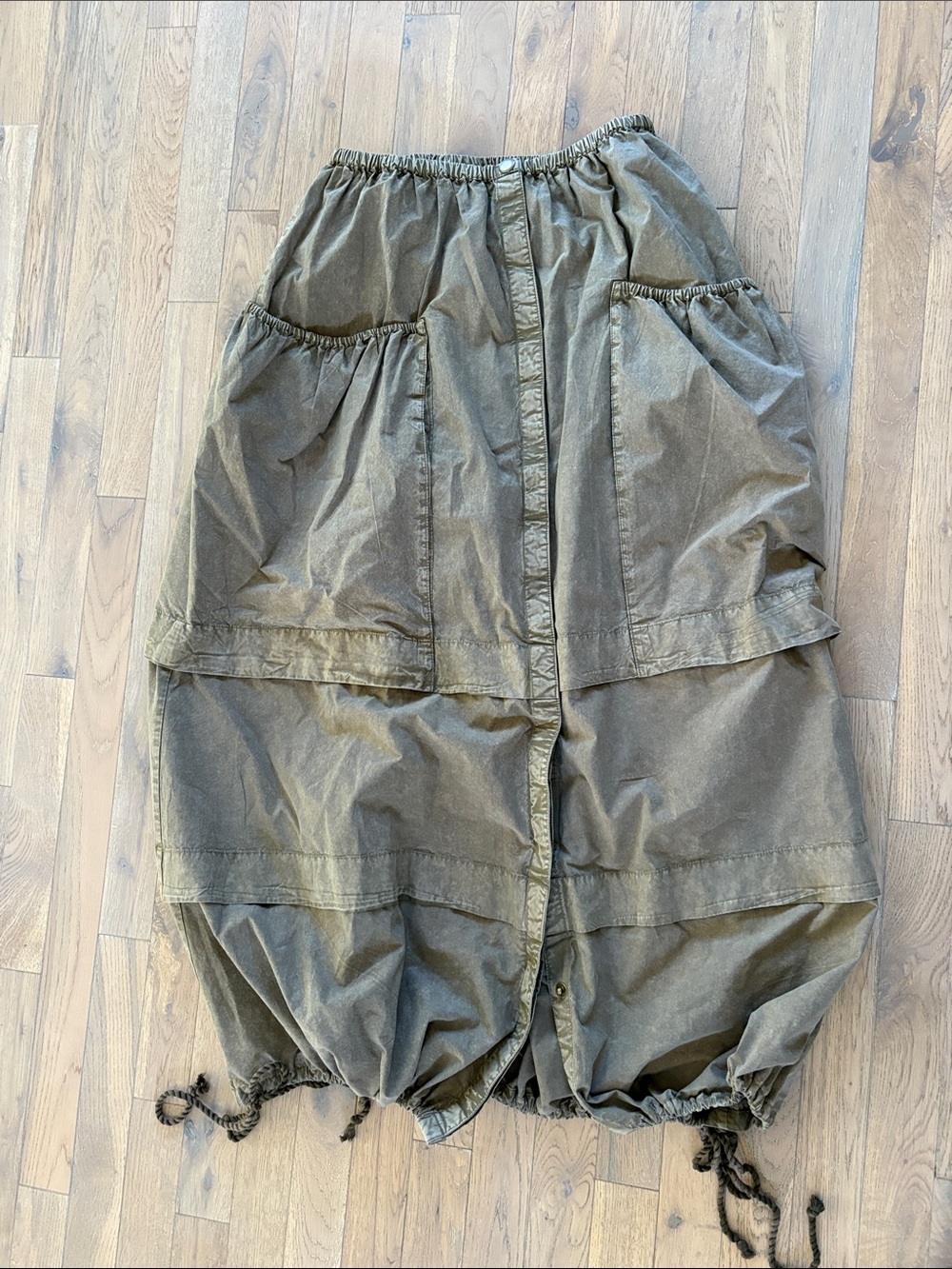 Free People Olive Balloon Midi Skirt with Drawstring Hem